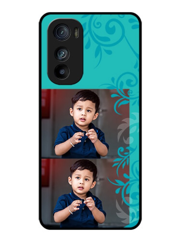 Custom Motorola Edge 30 Custom Glass Phone Case - With Photo And Green Floral Design