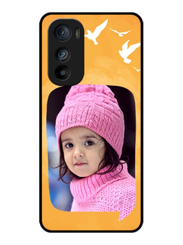 Custom Motorola Edge 30 Custom Glass Phone Case - Water Color Design With Bird Icons