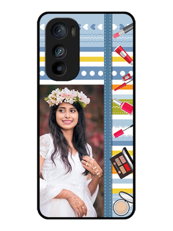 Custom Motorola Edge 30 Custom Glass Phone Case - Makeup Icons Design