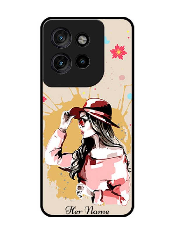 Custom Motorola Edge 50 Neo Custom Glass Phone CaseWomen With Pink Hat Design