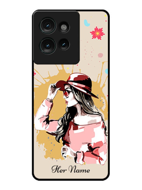 Custom Motorola Edge 50 Custom Glass Phone CaseWomen With Pink Hat Design