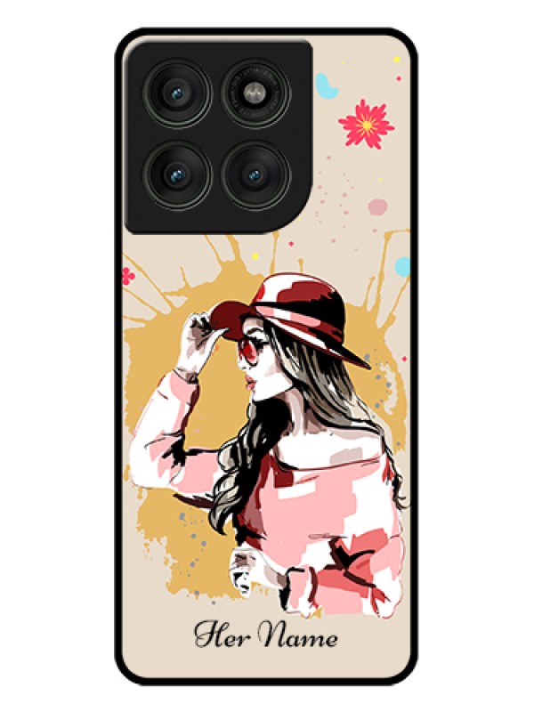 Custom Motorola Edge 60 Pro 5G Custom Glass Phone Case - Women With Pink Hat Design