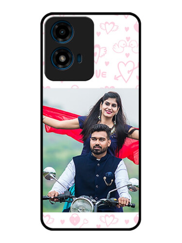 Custom Motorola G04 Custom Glass Phone CasePink Flying Heart Design