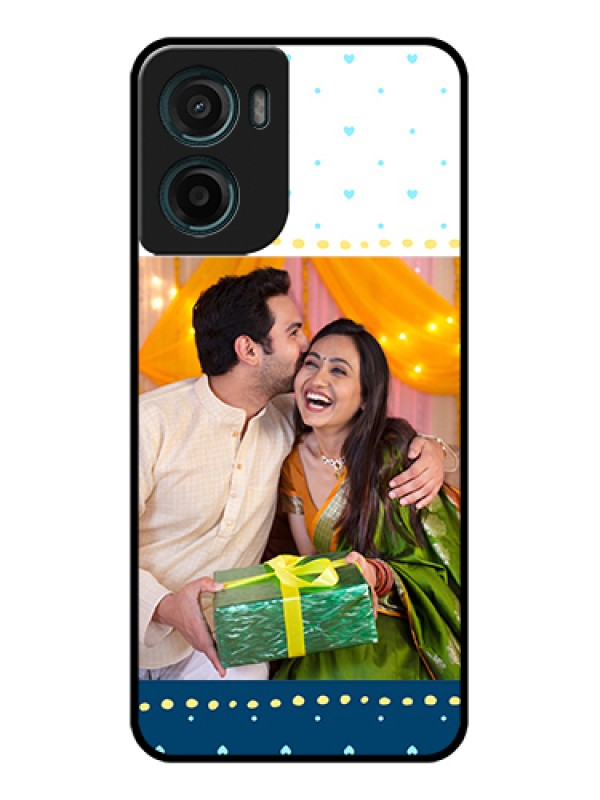 Custom Motorola G05 Custom Glass Phone Case - White And Blue Abstract Design