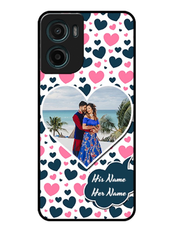 Custom Motorola G05 Custom Glass Phone Case - Pink & Blue Heart Design