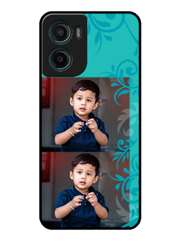 Custom Motorola G05 Custom Glass Phone Case - With Photo And Green Floral Design