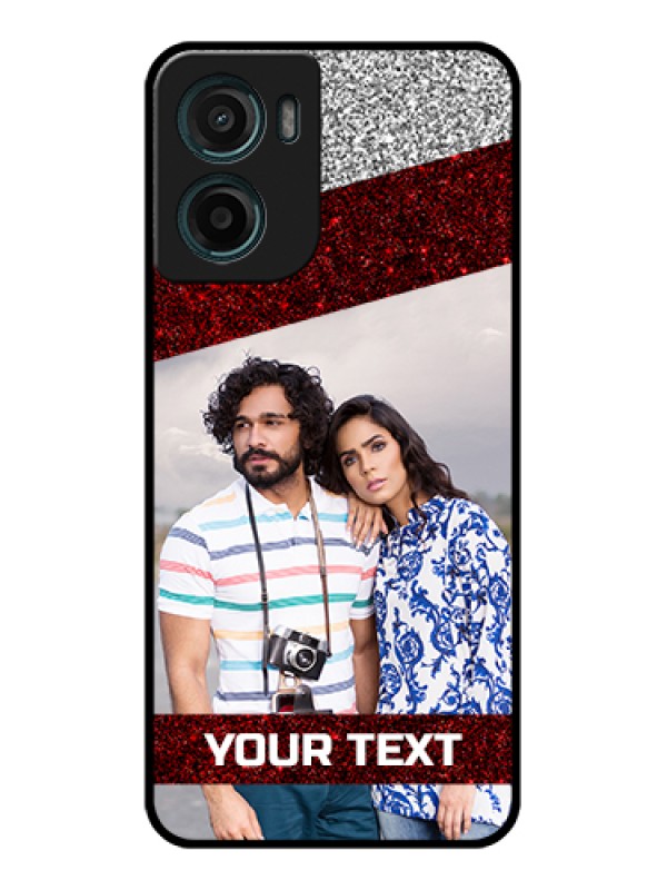 Custom Motorola G05 Custom Glass Phone Case - Image Holder With Glitter Strip Design