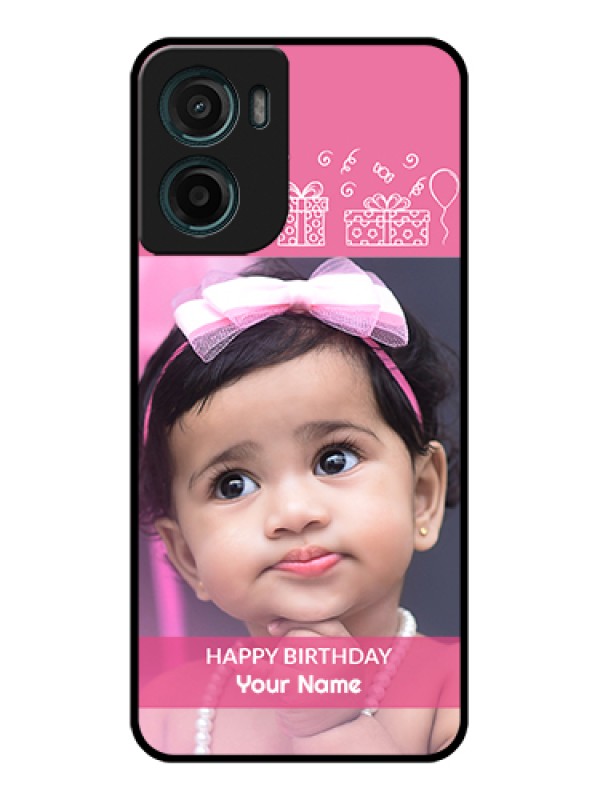 Custom Motorola G05 Custom Glass Phone Case - With Birthday Line Art Design
