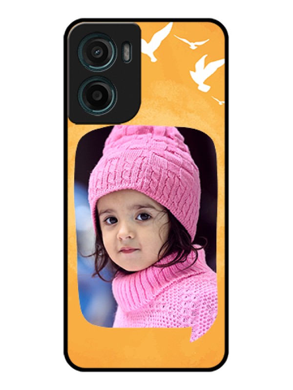 Custom Motorola G05 Custom Glass Phone Case - Water Color Design With Bird Icons