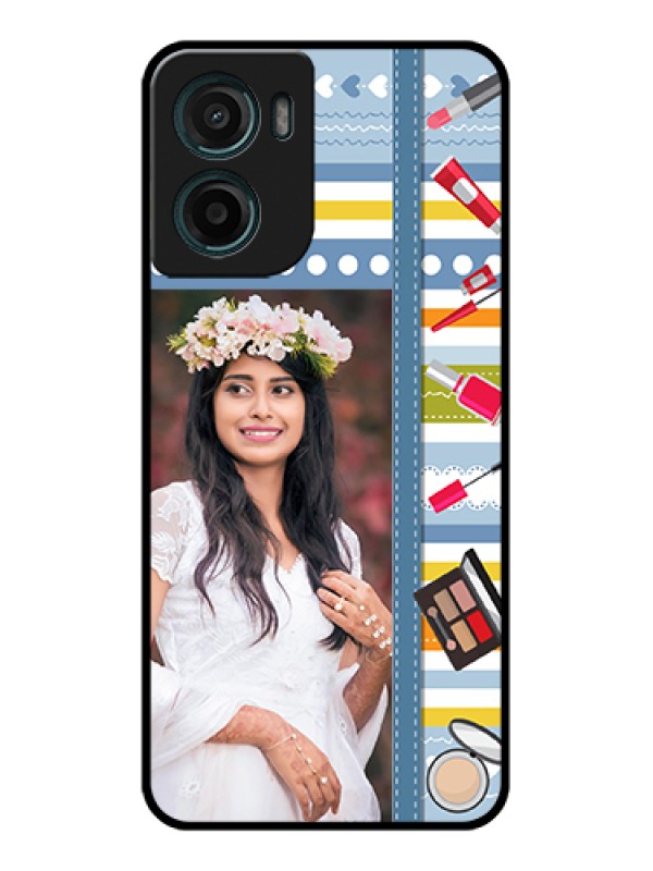 Custom Motorola G05 Custom Glass Phone Case - Makeup Icons Design
