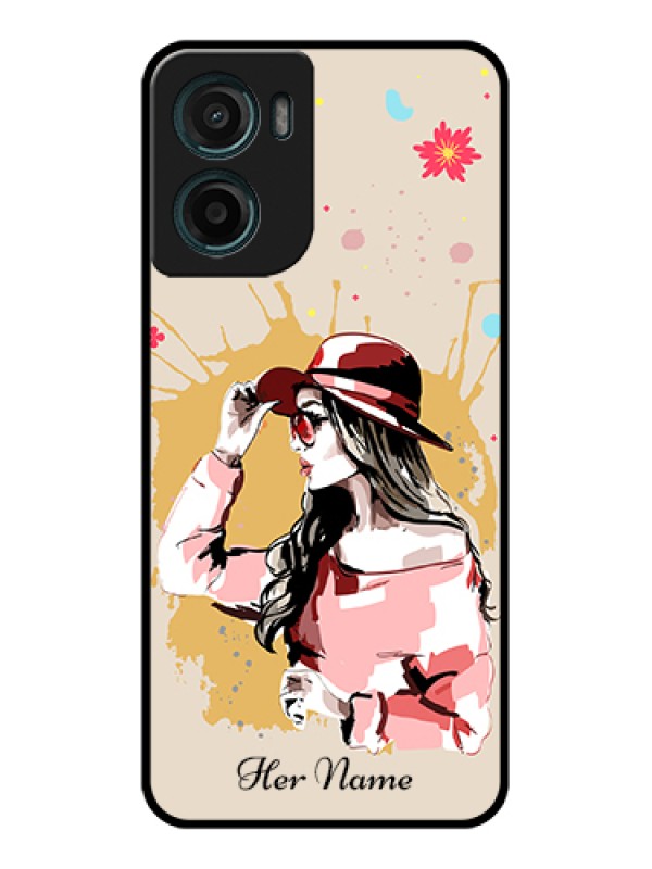 Custom Motorola G05 Custom Glass Phone Case - Women With Pink Hat Design