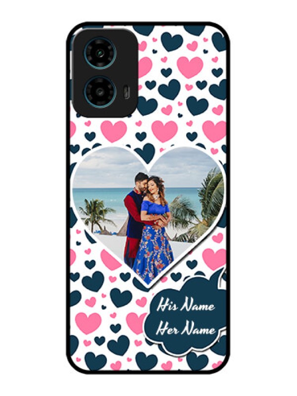 Custom Motorola G34 5G Custom Glass Phone Case - Pink & Blue Heart Design