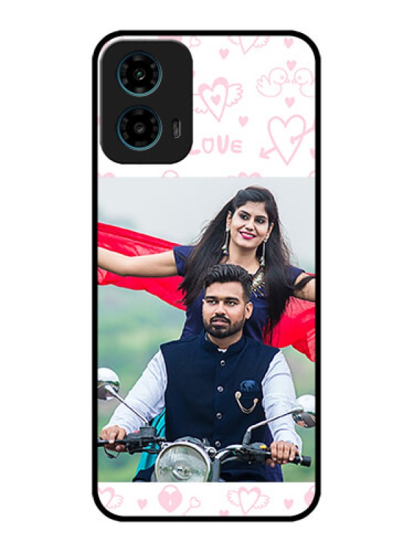Custom Motorola G34 5G Custom Glass Phone Case - Pink Flying Heart Design