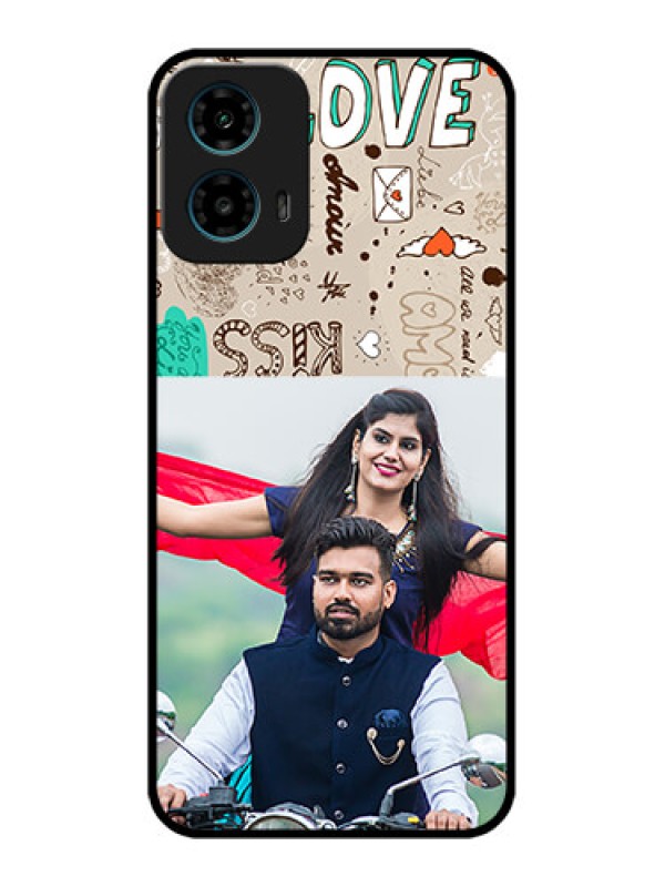 Custom Motorola G34 5G Custom Glass Phone Case - Love Doodle Pattern