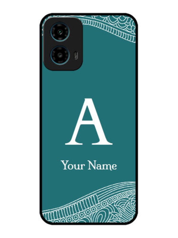 Custom Motorola G34 5G Custom Glass Phone Case - Line Art Pattern With Custom Name Design