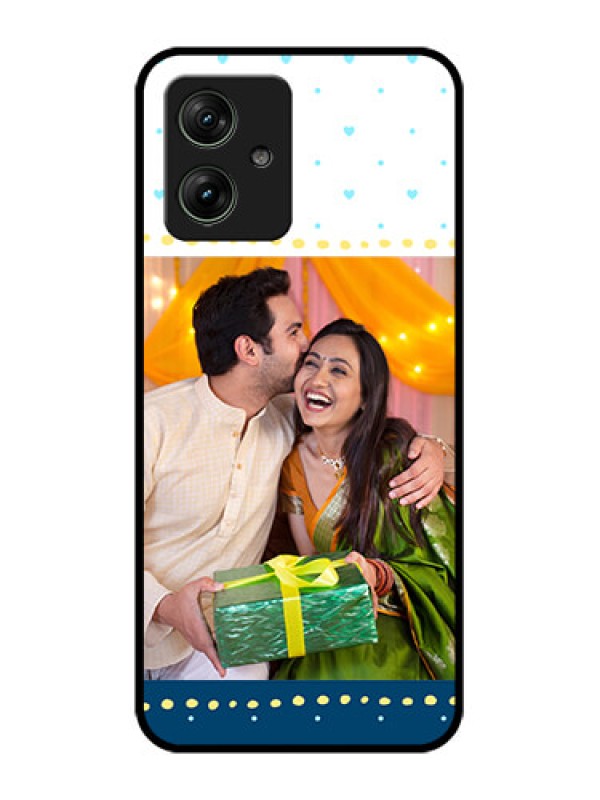 Custom Motorola G54 5G Custom Glass Phone Case - White And Blue Abstract Design