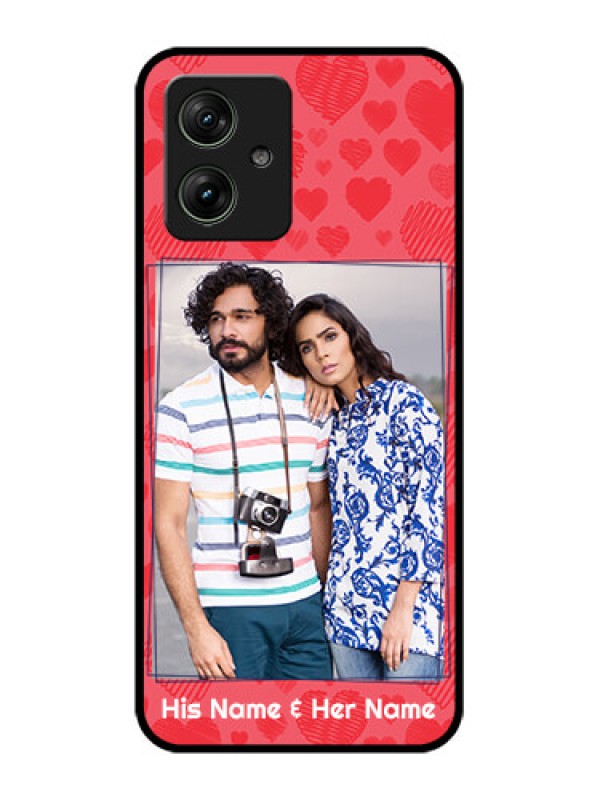 Custom Motorola G54 5G Custom Glass Phone Case - With Red Heart Symbols Design