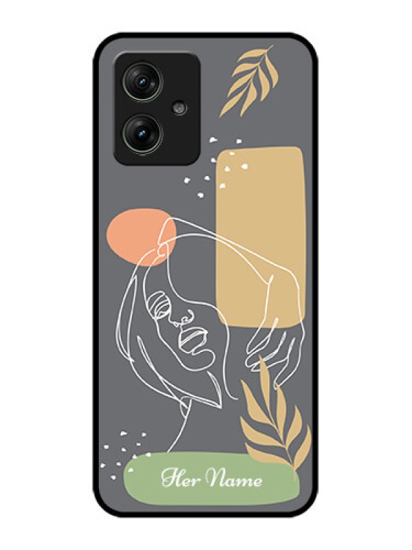 Custom Motorola G54 5G Custom Glass Phone Case - Gazing Woman Line Art Design