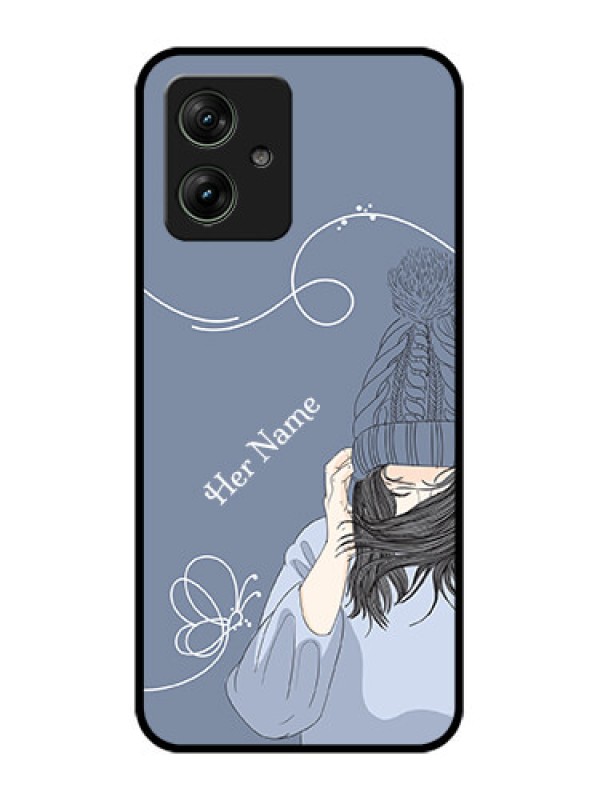 Custom Motorola G54 5G Custom Glass Phone Case - Girl In Winter Outfit Design