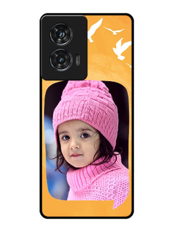 Custom Motorola G96 5G Custom Glass Phone Case - Water Color Design With Bird Icons