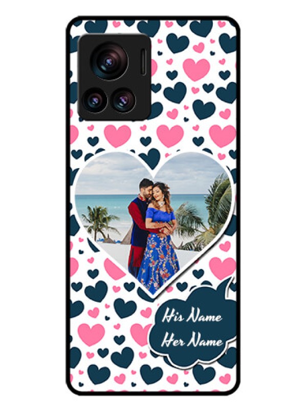 Custom Motorola Moto Edge 30 Ultra Custom Glass Phone Case - Pink & Blue Heart Design