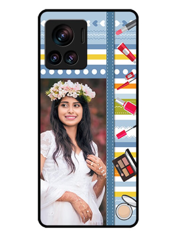 Custom Motorola Moto Edge 30 Ultra Custom Glass Phone Case - Makeup Icons Design