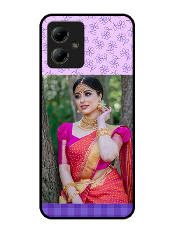 Custom Motorola Moto G14 Custom Glass Phone Case - Purple Floral Design