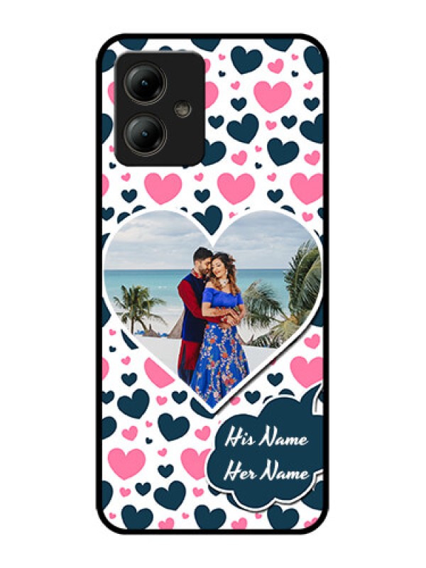 Custom Motorola Moto G14 Custom Glass Phone Case - Pink & Blue Heart Design