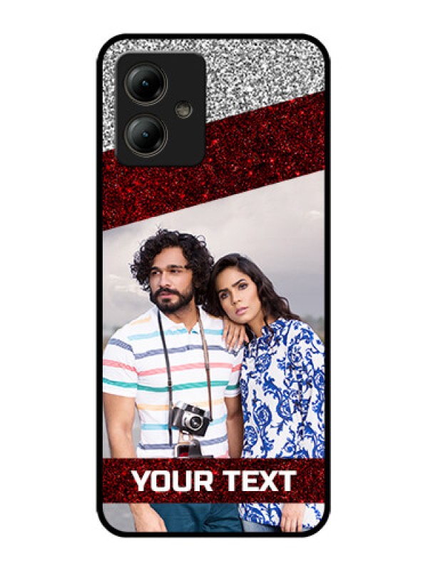 Custom Motorola Moto G14 Custom Glass Phone Case - Image Holder With Glitter Strip Design