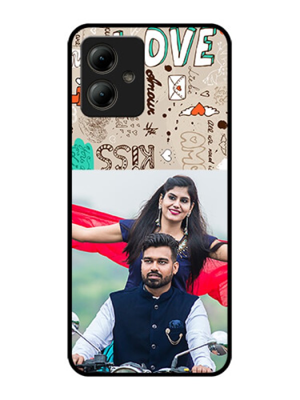 Custom Motorola Moto G14 Custom Glass Phone Case - Love Doodle Pattern