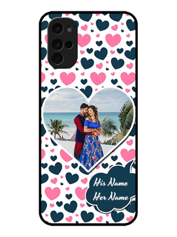 Custom Motorola Moto G22 Custom Glass Phone Case - Pink & Blue Heart Design