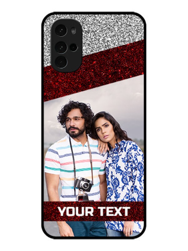 Custom Motorola Moto G22 Custom Glass Phone Case - Image Holder With Glitter Strip Design
