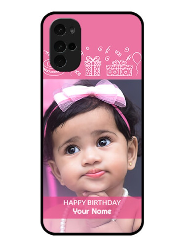 Custom Motorola Moto G22 Custom Glass Phone Case - With Birthday Line Art Design