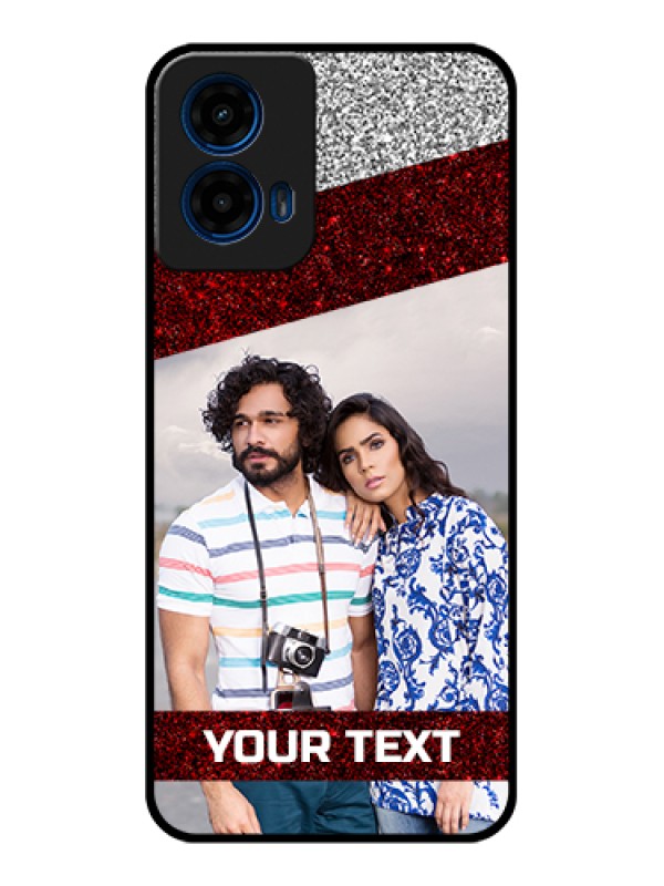 Custom Moto G45 5G Custom Glass Phone Case - Image Holder With Glitter Strip Design