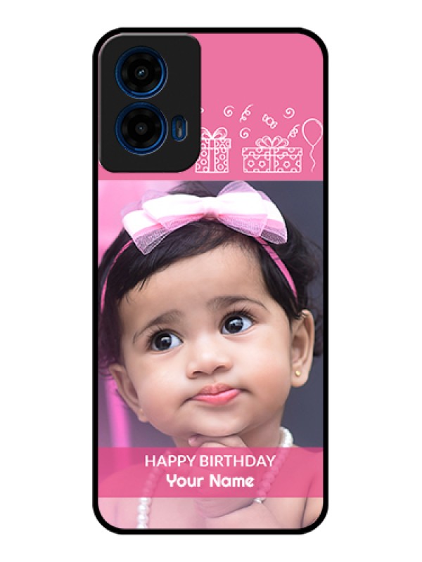 Custom Moto G45 5G Custom Glass Phone Case - With Birthday Line Art Design