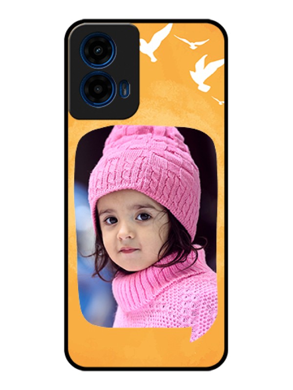 Custom Moto G45 5G Custom Glass Phone Case - Water Color Design With Bird Icons