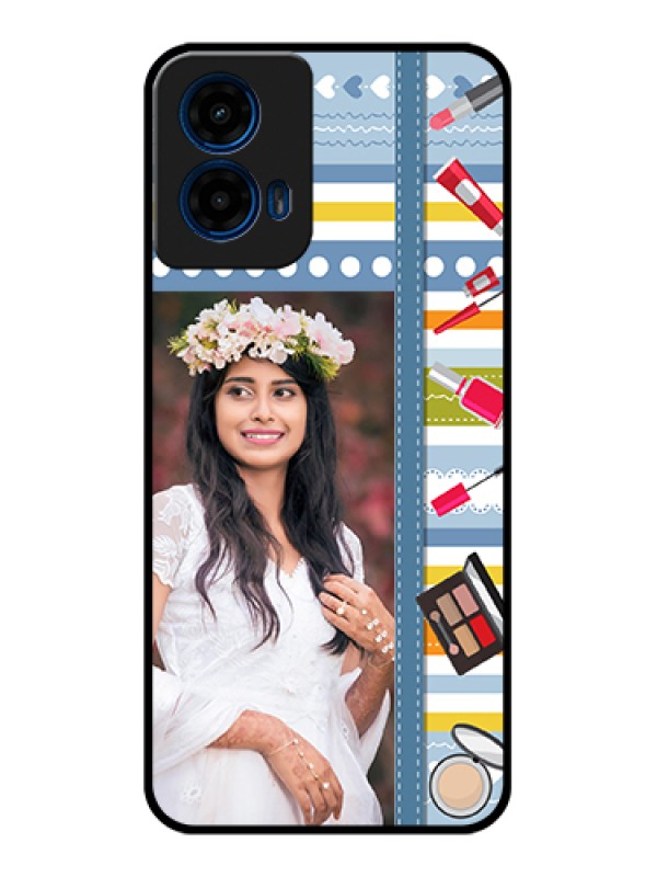 Custom Moto G45 5G Custom Glass Phone Case - Makeup Icons Design