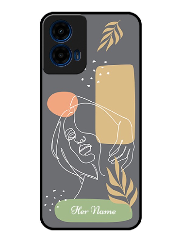 Custom Moto G45 5G Custom Glass Phone Case - Gazing Woman Line Art Design