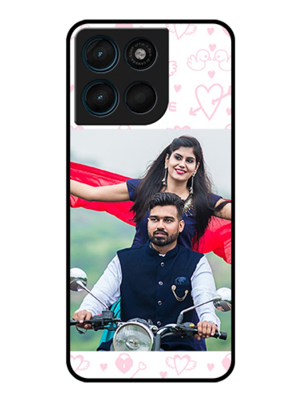Custom Motorola Moto G57 Power Custom Glass Phone Case - Pink Flying Heart Design