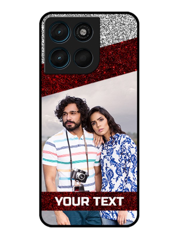 Custom Motorola Moto G57 Power Custom Glass Phone Case - Image Holder With Glitter Strip Design