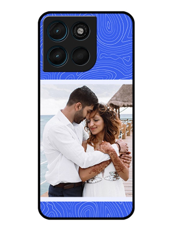 Custom Motorola Moto G57 Power Custom Glass Phone Case - Curved Line Art With Blue And White Design