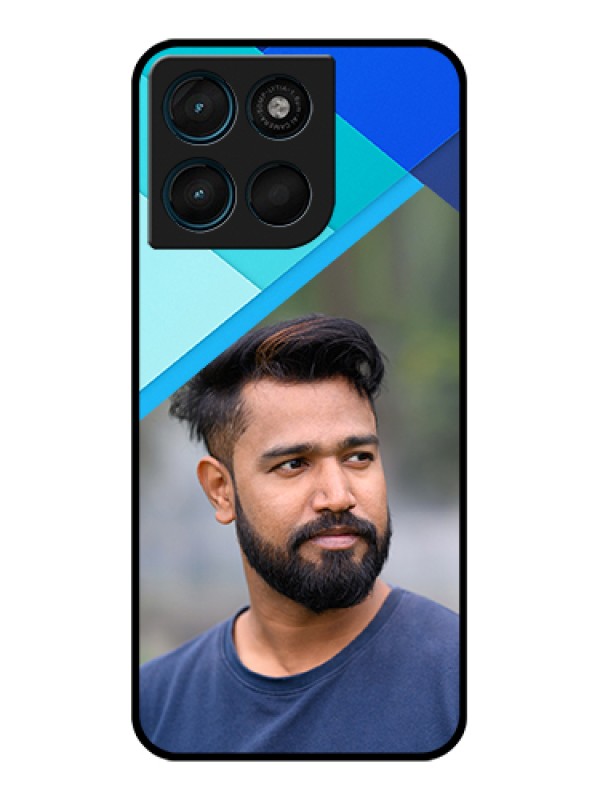Custom Motorola Moto G67 Power Custom Glass Phone Case - Blue Pattern Design