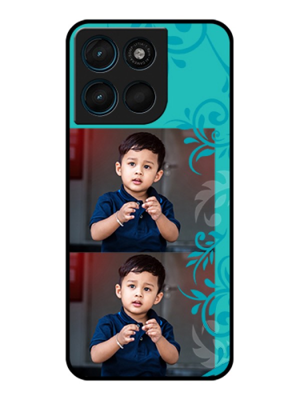 Custom Motorola Moto G67 Power Custom Glass Phone Case - With Photo And Green Floral Design