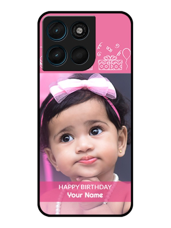 Custom Motorola Moto G67 Power Custom Glass Phone Case - With Birthday Line Art Design