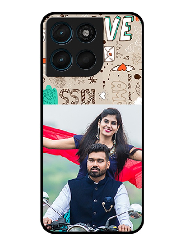 Custom Motorola Moto G67 Power Custom Glass Phone Case - Love Doodle Pattern