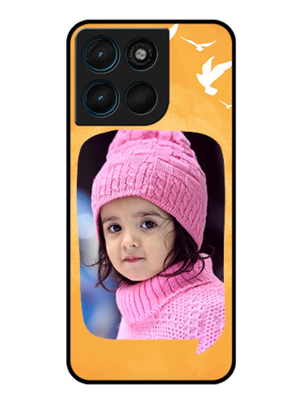 Custom Motorola Moto G67 Power Custom Glass Phone Case - Water Color Design With Bird Icons