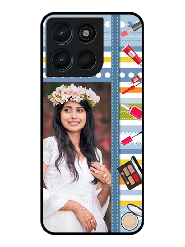 Custom Motorola Moto G67 Power Custom Glass Phone Case - Makeup Icons Design