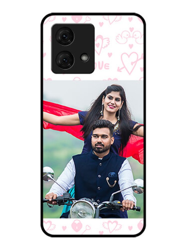Custom Motorola Moto G84 5G Custom Glass Phone Case - Pink Flying Heart Design