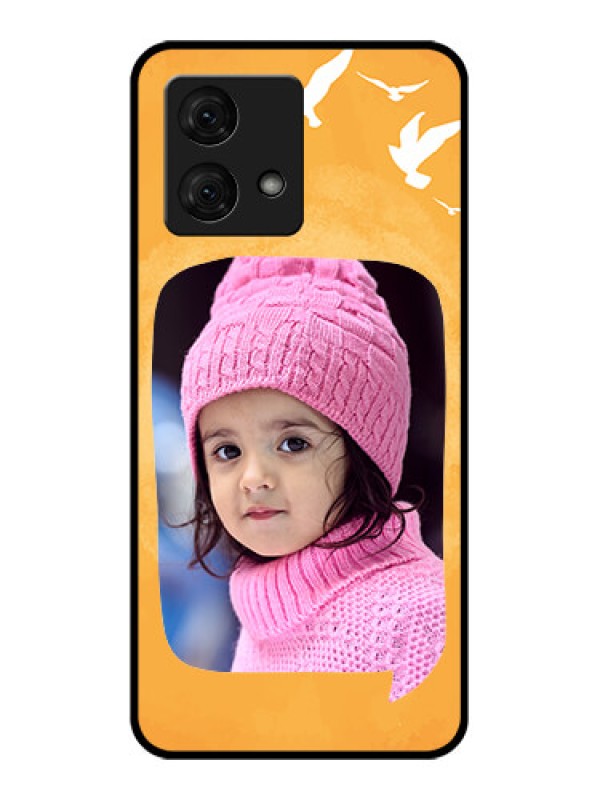 Custom Motorola Moto G84 5G Custom Glass Phone Case - Water Color Design With Bird Icons