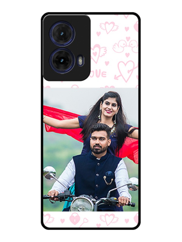 Custom Moto G85 5G Custom Glass Phone Case - Pink Flying Heart Design